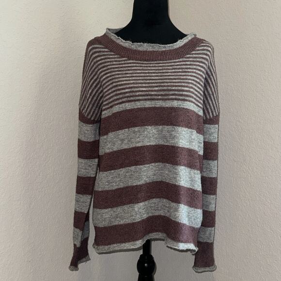 Sunday In Brooklyn Alana Sweater Women's Medium Maroon Gray Striped Long Sleeve - Picture 1 of 7